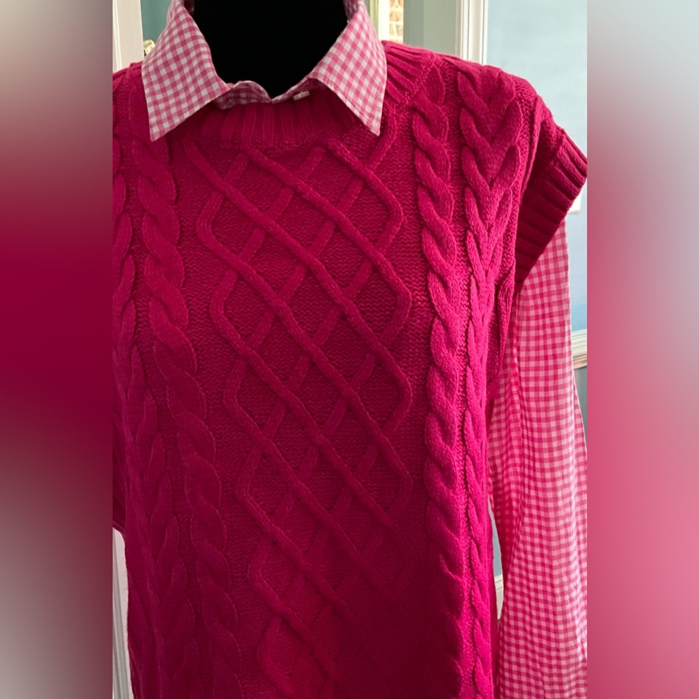 JODIFL Cableknit Sweater Vest Fruit Punch Pink Oversized Vest - Picture 1 of 12